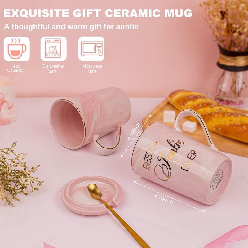 Doublewhale Aunt Gifts from Niece, Nephew - Best Aunt Ever Gift Mug - Happy Christmas Birthday Mothers Day Gifts for Auntie - Marble Ceramic Auntie Coffee Mug Gifts Box Printed Gold 14 Oz Pink - Image 2